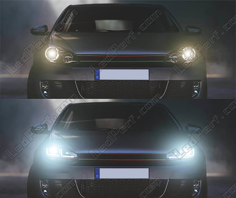 Comparison before and after replacement of Osram LEDriving® Xenarc headlights for Volkswagen Golf 6