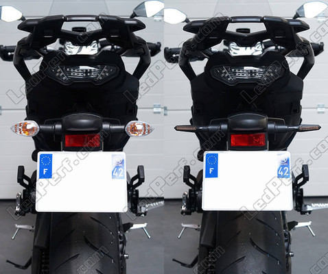 Before and after comparison following a switch to Sequential LED Indicators for Aprilia Dorsoduro 750