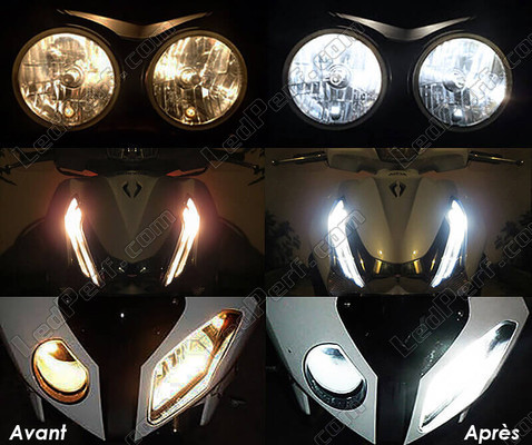 xenon white sidelight bulbs LED for Aprilia RSV 1000 Tuono (2002 - 2005) before and after