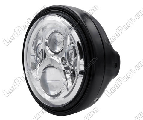 Example of round black headlight with chrome LED optic for Kawasaki VN 900 Classic