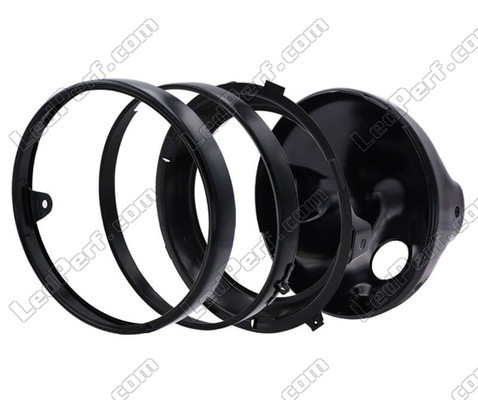 Black round headlight for 7 inch full LED optics of Yamaha XJR 1300 (MK2), parts assembly