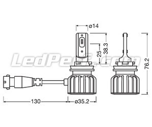 Dimensions of H9 LED Bulbs Osram LEDriving Bright - 64211DWBRT-2HFB