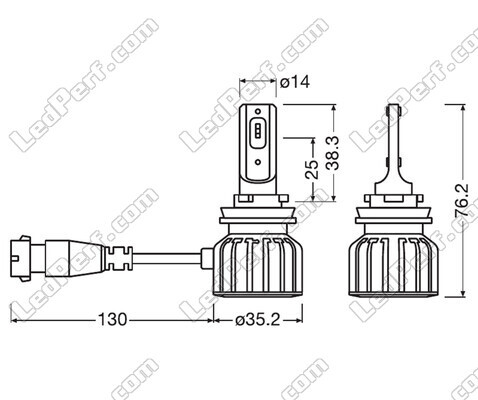 Dimensions of H9 LED Bulbs Osram LEDriving Bright - 64211DWBRT-2HFB