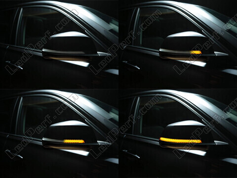 Different stages of the scrolling light of Osram LEDriving® dynamic turn signals for BMW X1 (E84) side mirrors