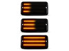 Lighting of the black dynamic LED side indicators for Jeep Wrangler II (TJ)