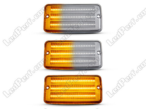 Lighting of the transparent sequential LED turn signals for Jeep Wrangler II (TJ)