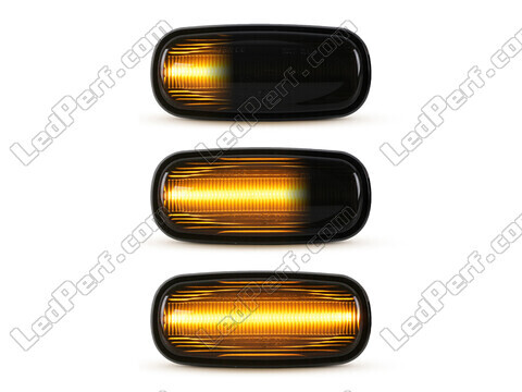 Lighting of the black dynamic LED side indicators for Land Rover Defender