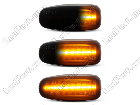 Lighting of the black dynamic LED side indicators for Mercedes E-Class (W210) 1995 - 1999