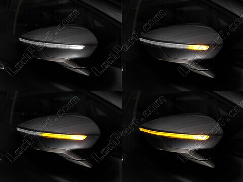 Different stages of the scrolling light of Osram LEDriving® dynamic turn signals for Seat Leon 3 (5F) side mirrors