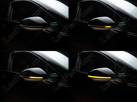 Different stages of the scrolling light of Osram LEDriving® dynamic turn signals for Volkswagen Arteon side mirrors
