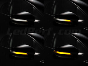 Different stages of the scrolling light of Osram LEDriving® dynamic turn signals for Volkswagen Touran V3 side mirrors