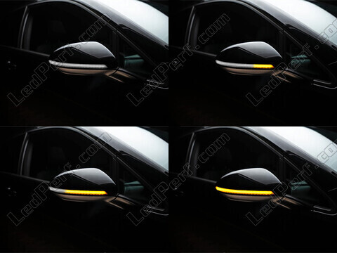 Different stages of the scrolling light of Osram LEDriving® dynamic turn signals for Volkswagen Touran V4 side mirrors