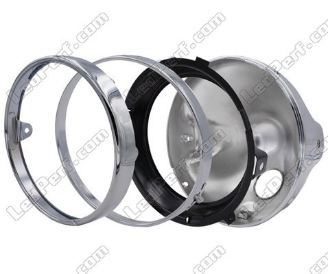 Round and chrome headlight for 7 inch full LED optics of Honda VT 750 (2007 - 2014), parts assembly